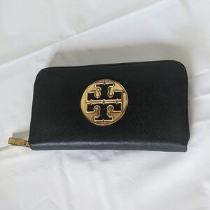 Tory Burch black saffiano leather logo wallet